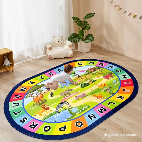 Vista 8 de USTIDE Alfombra ovalada para niños, 5 x 7 pulgadas, con letras del alfabeto ABC, alfombra educativa antideslizante, alfombra de juego para el aula