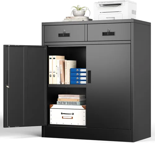 Vista 13 de BESFUR Armarios de almacenamiento de metal con estantes y puertas, armario de almacenamiento con cerradura de 36" de altura para oficina en casa