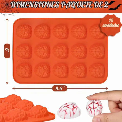 Vista 5 de Webake - Molde de silicona para cerebro de Halloween, tamaño bocado, 15 cavidades para yeso de Halloween, chocolate, dulces, gelatina, cupcake