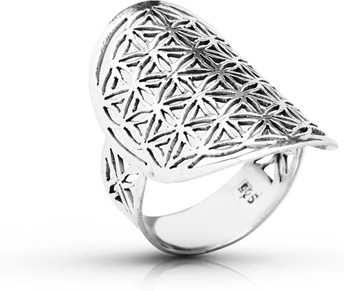 Vista 2 de Anillo de la flor de la vida plata esterlina 925tamaños US 78910Geometría Sagrada Yoga joyas