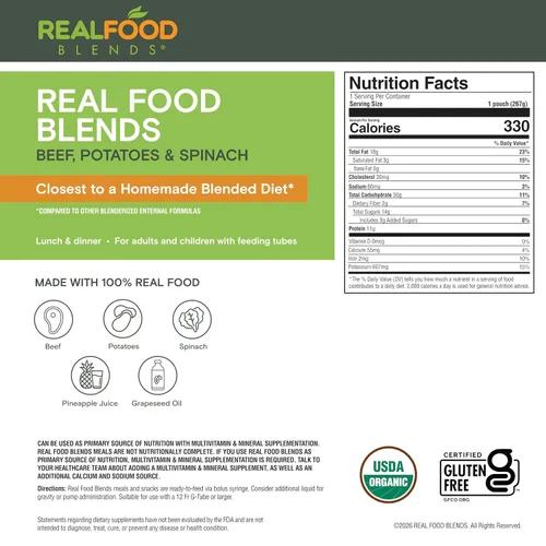 Vista 8 de Real Food Blends Carne de res, papas y espinacas – Comidas puré para alimentación por tubo con proteínas, verduras y frutas – 330 calorías