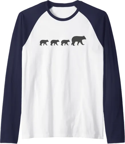 Vista 6 de Mama Bear Camiseta de béisbol raglán de tres cachorros para el día de la madre, Negro, S