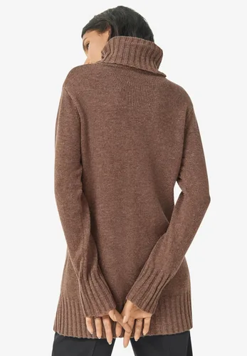 Vista 3 de Ellos Suéter tipo túnica de cuello alto acanalado de talla grande para mujer