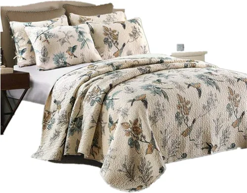 Vista 4 de Juego de colcha de algodón de porcelana azul y blanco tamaño Queen de 3 piezas, juego de ropa de cama floral estilo chino Diseño de porcelana azul