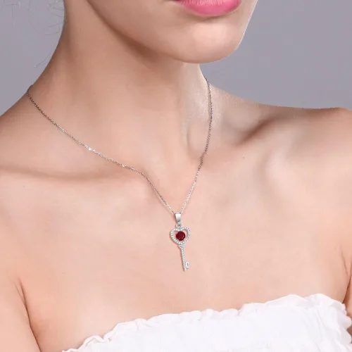 Vista 91 de Gem Stone King Collar con dije de llave de corazón para mujer, plata de ley 925, piedra natal de piedras preciosas, redondo de 0.197 in, con cadena