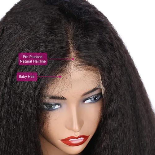 Vista 3 de ZIYU Pelucas frontales de encaje 13X4 de cabello humano liso rizado para mujeres, peluca de cabello humano liso rizado de 16 pulgadas con línea