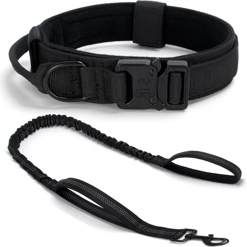 Vista 14 de Collar táctico para perro, collar ajustable de nailon para entrenamiento militar con mango de control y hebilla metálica de liberación rápida pesada