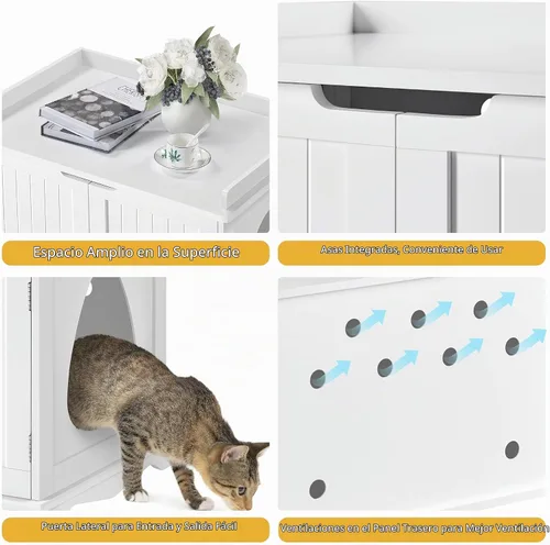 Vista 6 de Yaheetech - Caja de arena oculta para gatos, mesa auxiliar blanca Blanco