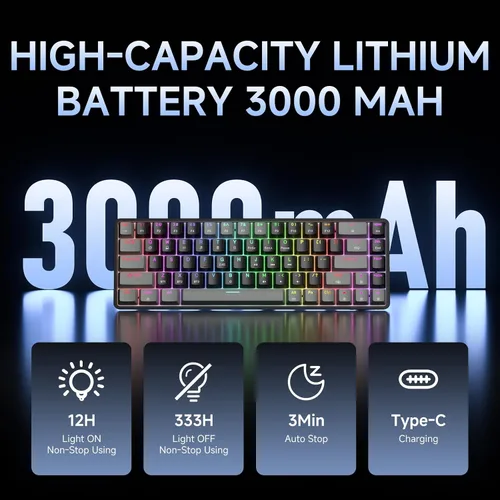 Vista 7 de DIERYA Teclado mecánico inalámbrico DK68 60% para juegos, 3 modos Bluetooth2.4GUSB-C con interruptor azul clicky, retroiluminación RGB