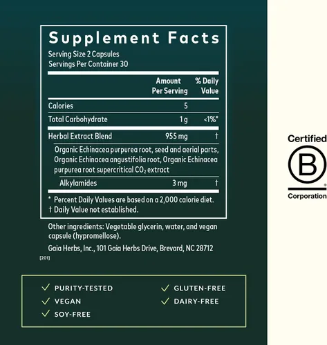 Vista 3 de Gaia Herbs Echinacea Supreme - Suplemento de apoyo inmunológico - Mezcla de equinácea purpurea y angustifolia para apoyar el sistema inmunológico*
