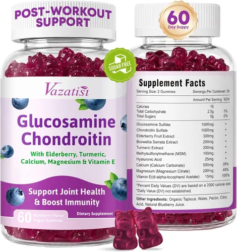 Vista 8 de Gomitas de condroitina de glucosamina – Gomitas de glucosamina con MSM, cúrcuma y boswellia, cartílago de apoyo, estructura articular y tejido