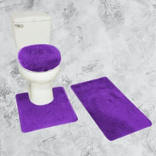 Vista 11 de Juego de 3 alfombras de baño de felpilla antideslizantes, tamaño mediano, alfombra para contraparte y tapa de inodoro #6 (azul aguamarina)