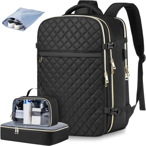 Vista 12 de MOMUVO Mochila de viaje para mujer, mochila de mano aprobada por aerolíneas, mochila para laptop de 15.6 pulgadas con puerto de carga USB, mochila