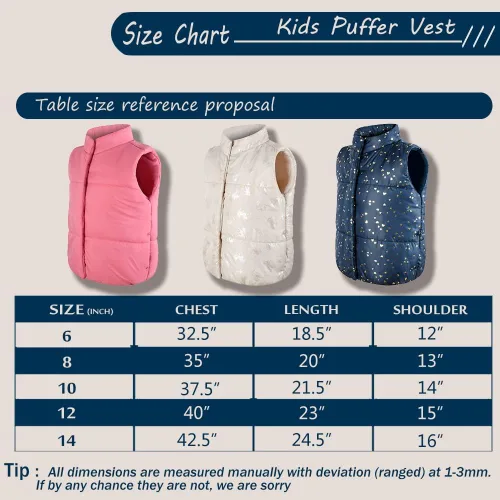 Vista 7 de SNOW DREAMS Chaleco acolchado para niñas, chaquetas ligeras sin mangas con capucha para invierno y otoño, abrigo acolchado