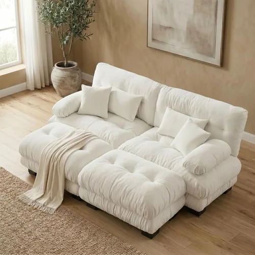 Vista 72 de Juego de sofá modular con asiento profundo de 94.4", tela de chenilla, loveseat seccional moderno para sala de estar, cómodo loveseat de felpa tipo