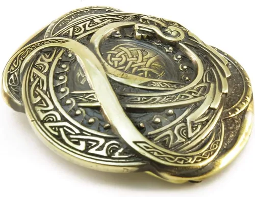 Vista 3 de Jormungandr hebilla de cinturón, hecho a mano escandianavo Ouroboros dragón sólido latón hebilla de cinturón