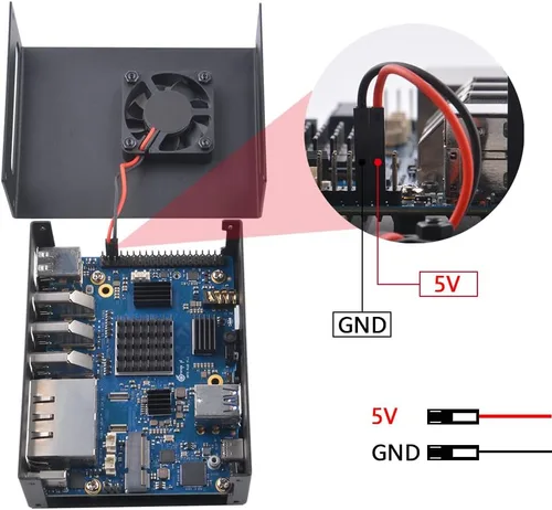 Vista 4 de GeeekPi Orange Pi 5 Plus - Funda con ventilador de refrigeración, carcasa de metal con disipadores de calor compatibles con Orange Pi 5 Plus