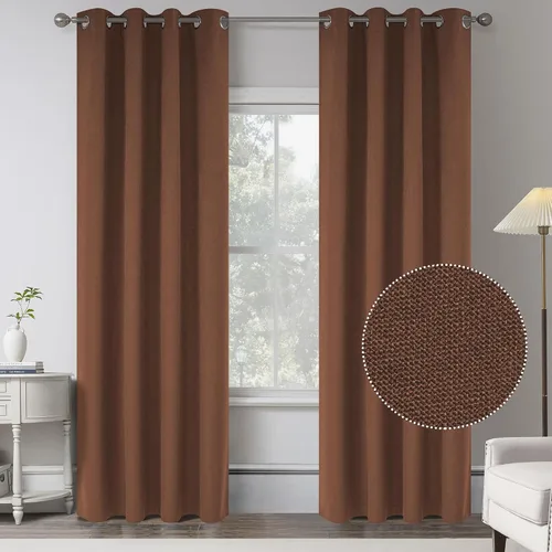 Vista 12 de KEQIAOSUOCAI Cortinas de lino 100% opacas de 100 pulgadas de largo, 2 paneles para dormitorio, estilo casa de campo moderna, completamente negro
