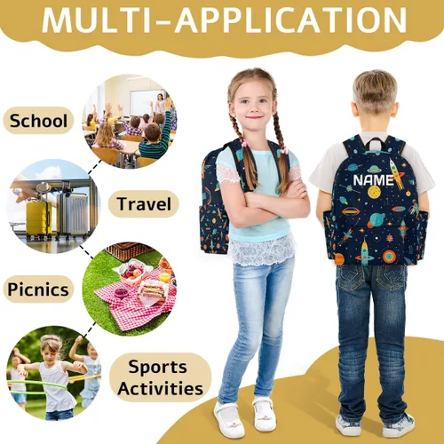 Vista 7 de Mochila personalizada para niños, mochila personalizada para niños preescolares para jardín de infantes, guardería, mochila escolar, Planeta cohete