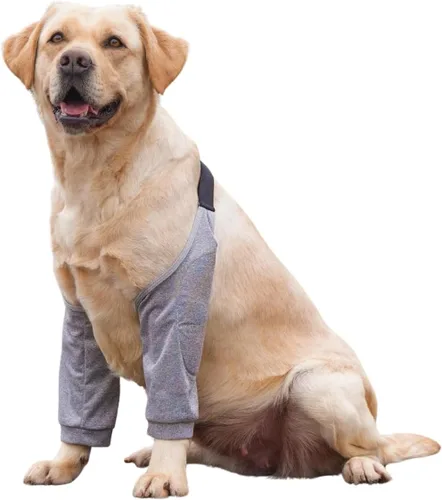Vista 11 de HDKUW Protector de codo para perros para callos, traje de recuperación para patas delanteras, alternativa al collar de cono para dejar de lamer Gris