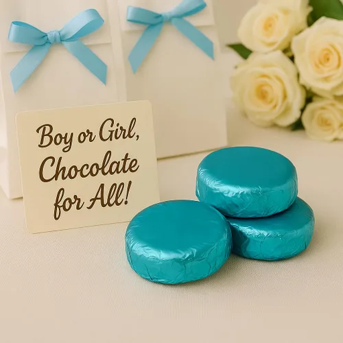 Vista 3 de Galletas cubiertas de chocolate 50 piezas papel de aluminio azul claro