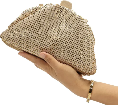 Vista 6 de Bolso de mano con marco de cristal con diamantes de imitación, bolso de embrague plisado para mujer