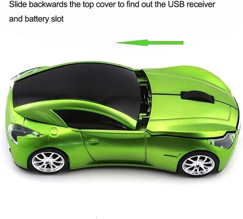 Vista 5 de CHUYI Cool Sports - Ratón óptico inalámbrico en forma de coche 3D para viajes de negocios, oficina, hogar, escuela, regalo (1 verde, 1 rojo)