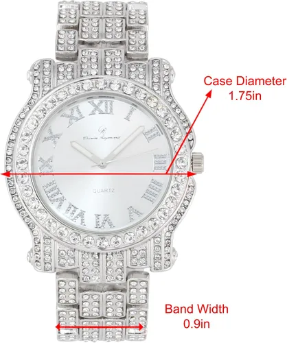 Vista 37 de Charles Raymond Bling-ed Out Ultimate Hip Hop Royalty Reloj para hombre con número romano de fácil lectura o indicadores de tiempo de diamantes
