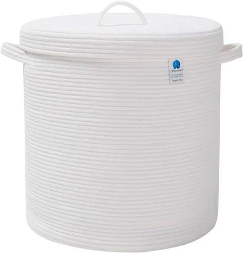 Vista 15 de Cesta de almacenamiento extra grande de 16" x 16" x 18" con tapa, cestas de almacenamiento de cuerda de algodón, canasta de lavandería, contenedor
