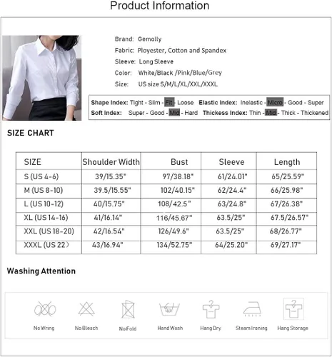 Vista 7 de Gemolly Camisas básicas con botones para mujer manga larga talla grande simple elástica formal casual blusa