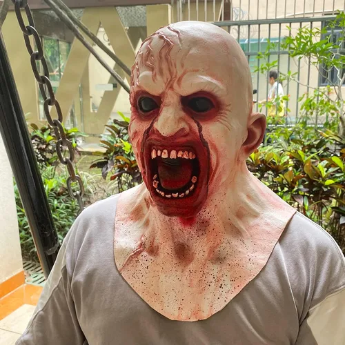 Vista 5 de Bulex Máscara de zombi espeluznante accesorios de Halloween, máscara facial realista aterradora para fiesta de adultos, disfraz de cosplay