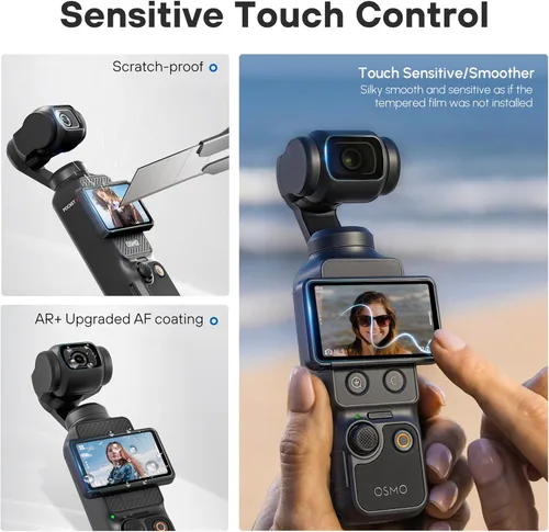 Vista 3 de Tomat AR - Protector de pantalla para DJI Osmo Pocket 4/Pocket 3, 2 unidades Auto-Align Install Kit, Anti Reflective, HD Tempered Glass, Screen
