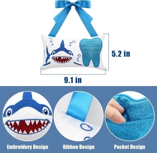 Vista 3 de Almohada de hada de dientes con bolsillo para niñas y niños, almohada de dientes de hadas de dientes, bolsa de recuerdo de dientes, 8.6 x 4.8