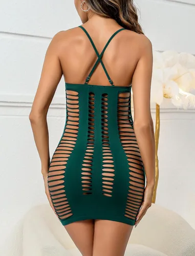 Vista 5 de Avidlove Lencería para mujer, vestido de malla con corte de muñeca de malla