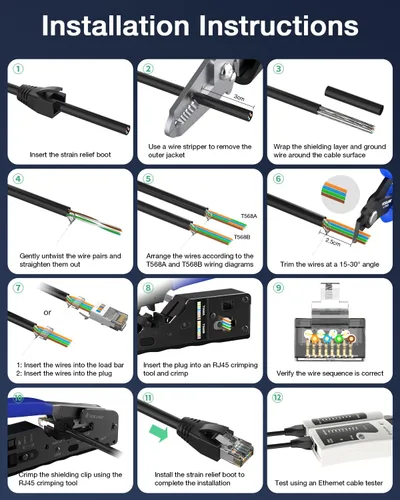Vista 7 de VCELINK Conector CAT6A, conectores RJ45 pasan a través de CAT6A CAT7 blindado, chapado en oro de 3 clavijas con certificación UL, conector CAT7