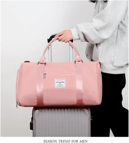 Vista 4 de Bolsa de gimnasio con compartimento para zapatos, bolsa de viaje impermeable para mujer, bolsa de mano para deporte, fin de semana, bolsa