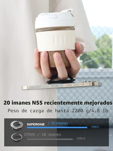 Vista 8 de SUPERONE para soporte de teléfono MagSafe con banda para dedo, soporte de anillo magnético removible con soporte lateral y asa para dedo, accesorios