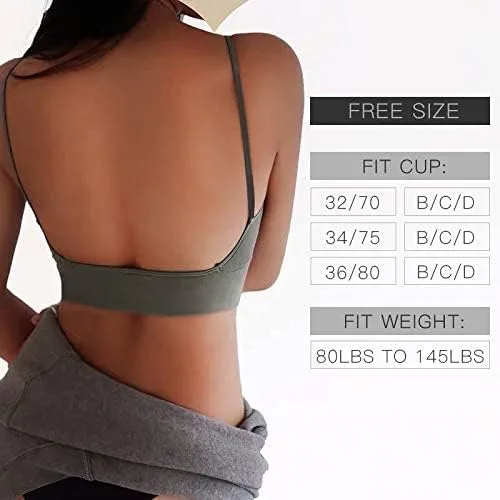 Vista 6 de JUST BEHAVIOR Brasier de espalda baja, cómodo cuello en V, camiseta corta de entrenamiento con espalda baja para mujer