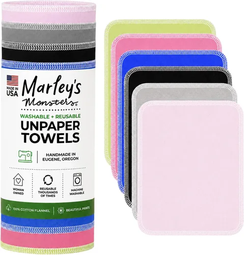 Vista 13 de Marley's Monsters Toallas sin papel - rollo de 12 unidades, toallas de papel reutilizables sin papel, de algodón, libres de árboles