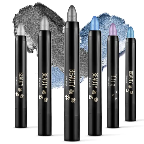 Vista 14 de Boobeen Sombra de ojos en barra impermeable con lápiz de sombra de ojos en crema brillante, kit de maquillaje de ojos con purpurina fácil de usar