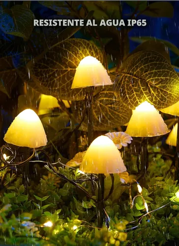 Vista 3 de Luces solares de jardín en forma de hongo para exteriores, 20 LED 32.8 FT luces solares para caminos al aire libre impermeables para cerca con 8