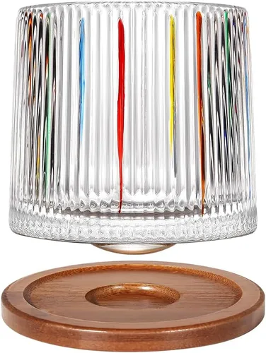 Vista 15 de Vaso de vidrio antiguo giratorio, 275ml/10oz Juego de vasos de whisky de cristal de 2 piezas, posavasos de madera, engrosamiento, utilizado como