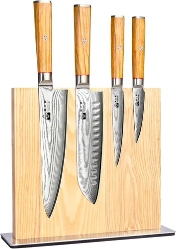 Vista 11 de Juego de cuchillos y tenedores para carne de pavo – Juego de 2 con cuchillo de corte de Damasco de 9 pulgadas y tenedor de 6 pulgadas – Acero Juego