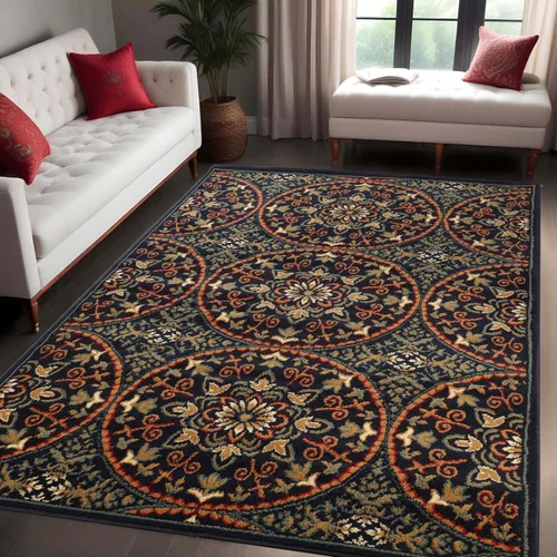 Vista 9 de SUPERIOR Alfombra de pasillo para interiores con respaldo de yute, decoración floral geométrica para el piso del hogar para entrada, cocina, Azul