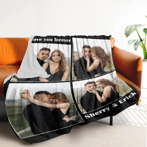 Vista 2 de Manta personalizada con texto de fotos, mantas personalizadas con imágenes, aniversario, cumpleaños, día de San Valentín, regalos de fotos