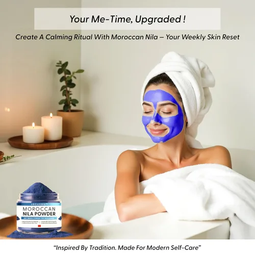 Vista 7 de Polvo marroquí de Nila – Máscara de arcilla azul natural para cara, cuerpo y cabello – Exfolia para una piel brillante y tonificada uniforme
