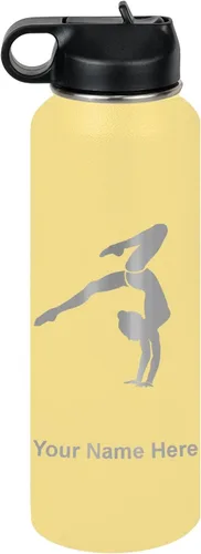 Vista 70 de LaserGram Botella de agua personalizada, soporte de mano de gimnasta, acero inoxidable de doble pared aislada al vacío con popote superior, regalo