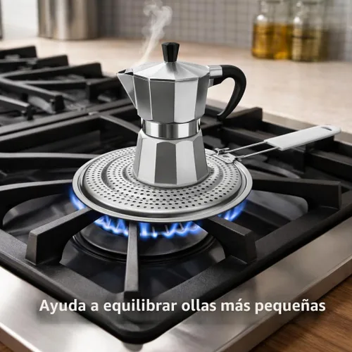 Vista 4 de HIC Kitchen Difusor de Calor Reductor Protector de Llama con Mango Extraíble, Acero Inoxidable, Distribuye el Calor Uniformemente y Reduce