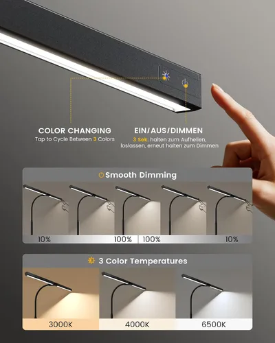 Vista 6 de Lámpara de escritorio de cuidado ocular ONLYWIN con abrazadera, barra de luz de escritorio LED para monitores duales, lámpara de mesa de cuello
