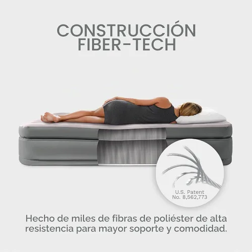 Vista 6 de Intex Dura Beam Plus Prime Comfort Fiber-Tech - Cama de colchón de aire para el hogar con bomba eléctrica integrada, tamaño Queen
